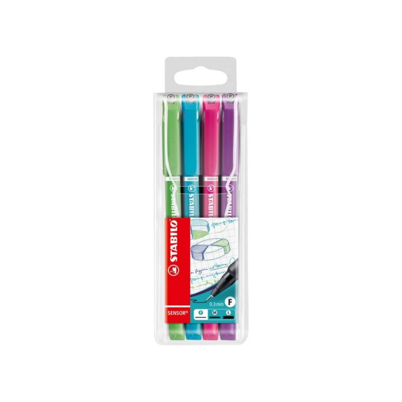 Cienkopis STABILO sensor F etui z zawieszką 4 szt.