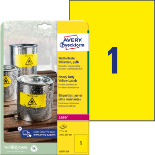 Etykiety wodoodporne żółte hd Avery Zweckform 210x297mm 20 arkuszy L6111-20