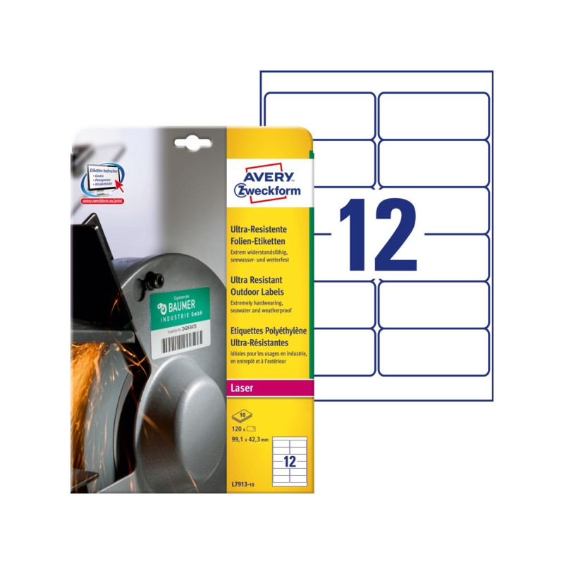 Etykiety polietynelowe 99,1x42,3 Avery 10 arkuszy Etykiety polietynelowe 99,1x42,3 Avery 10 arkuszy
