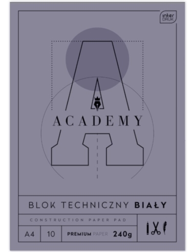 BLOK TECHNICZNY INTERDRUK ACADEMY A4/10 BIAŁY 240G