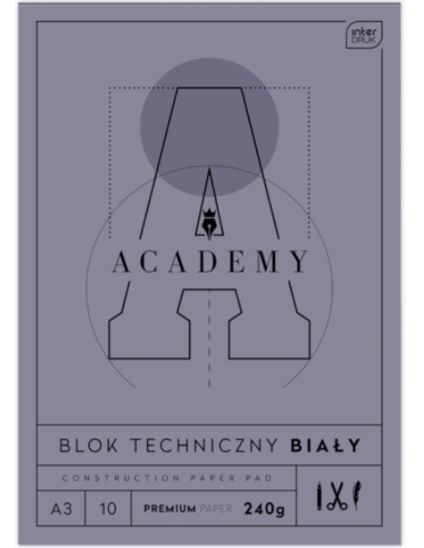 BLOK TECHNICZNY INTERDRUK ACADEMY A3/10 BIAŁY 240G