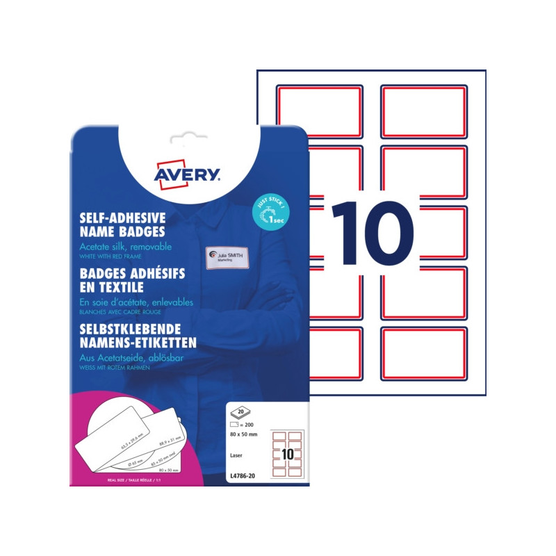 Identyfikatory Avery 80x50mm 200 etykiet L4786-20 Identyfikatory Avery 80x50mm 200 etykiet L4786-20