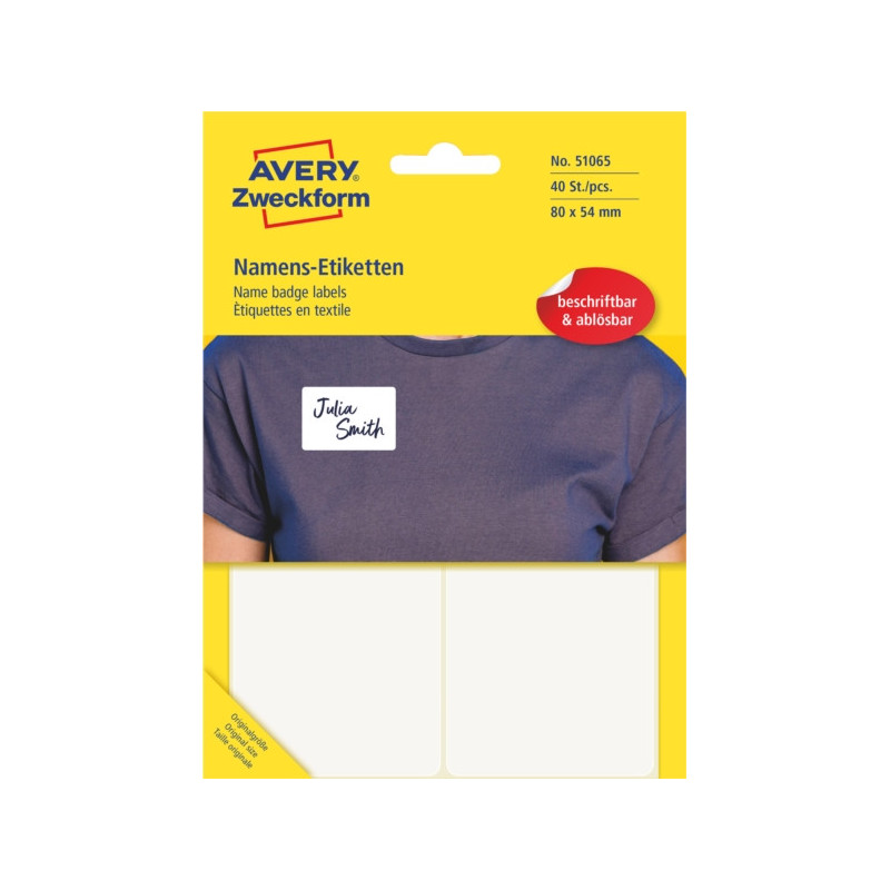 Identyfikatory Avery do opisu 80x54mm biała folia