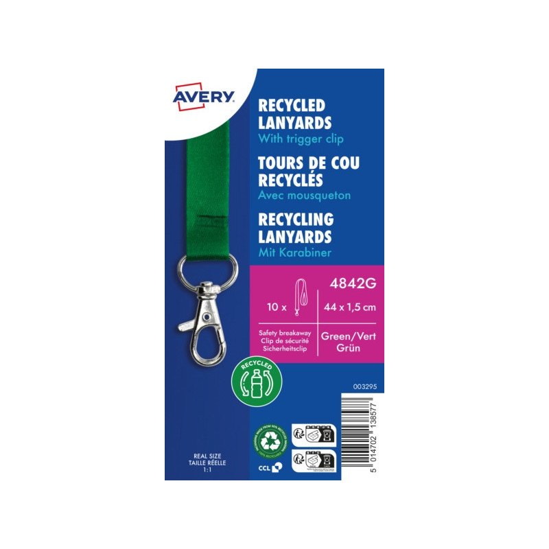 Smycz Avery recyklingowana 15x440 mm zielona Smycz Avery recyklingowana 15x440 mm zielona