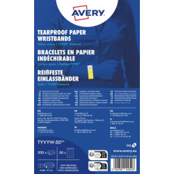 Opaski na rękę Avery TYVEK 256x19 mm, żółte