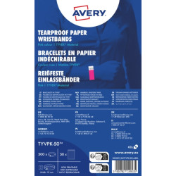 Opaski na rękę Avery TYVEK 256x19 mm, czerwone