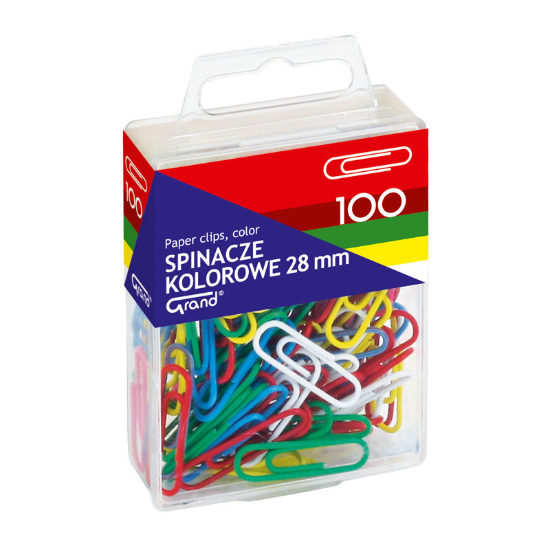 Spinacze kolorowe biurowe, 28 mm, opakowanie 100 szt.