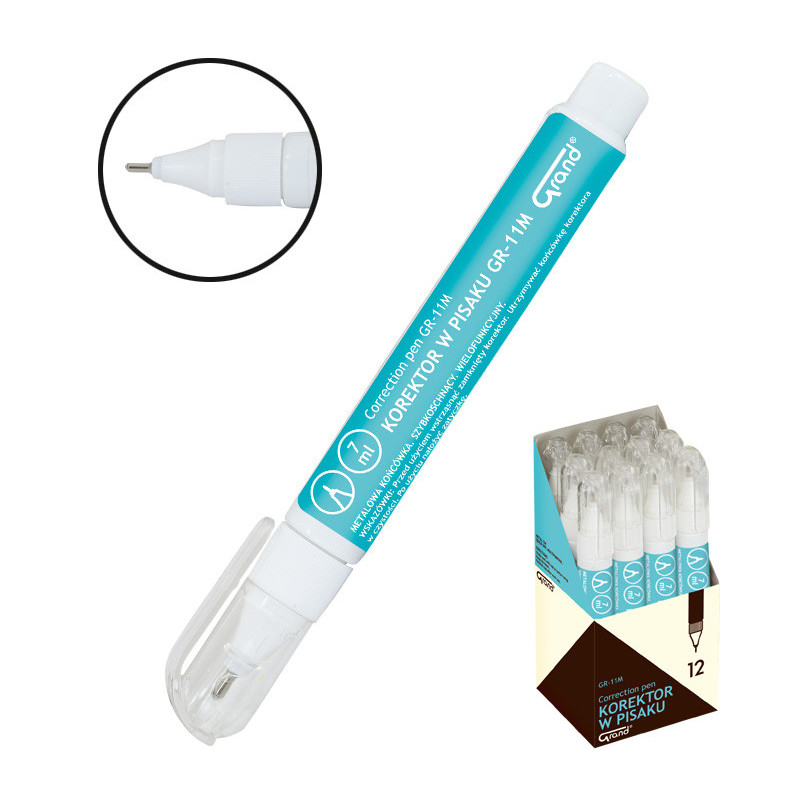 Korektor w długopisie GRAND GR-11: 7 ml - metalowa końcówka